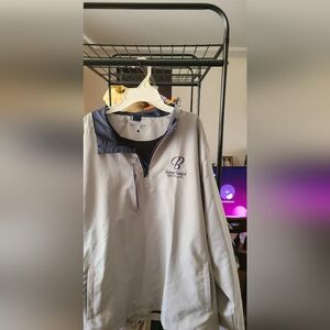 NEWLight Gray Men's Quarter-Zip Jacket w/Navy Trim Bakers Union On Front/Back